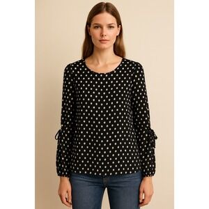 Max Studio Blouse Polka Dots Top‎  Peasant Boho Flowy Coquette Chic French Girl